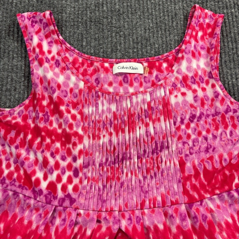 Calvin Klein Pink Purple Abstract Dot Pintuck Sleeveless Pocket Dress Size 12